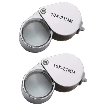 

GTBL 2Pc Jewelers Eye Loupe Set 10X Magnifying Glass Pocket Folding Magnifying Glass Magnifier Metal Body Silver