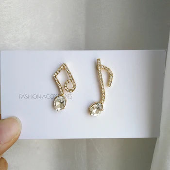 

S925 needle Jewelry Earrings Funy Asymmetrical Music Note Shiny Crystal Clear Glass Drop Earrings For Girl Student Gifts New