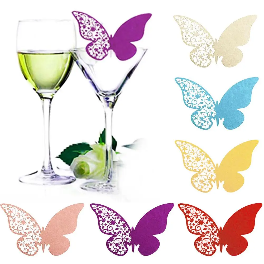 

50Pcs Butterfly Party DIY Cards Table Mark Wine Glass Name Place Card Birthday Event Party Bar Wedding Decoration Party Decor
