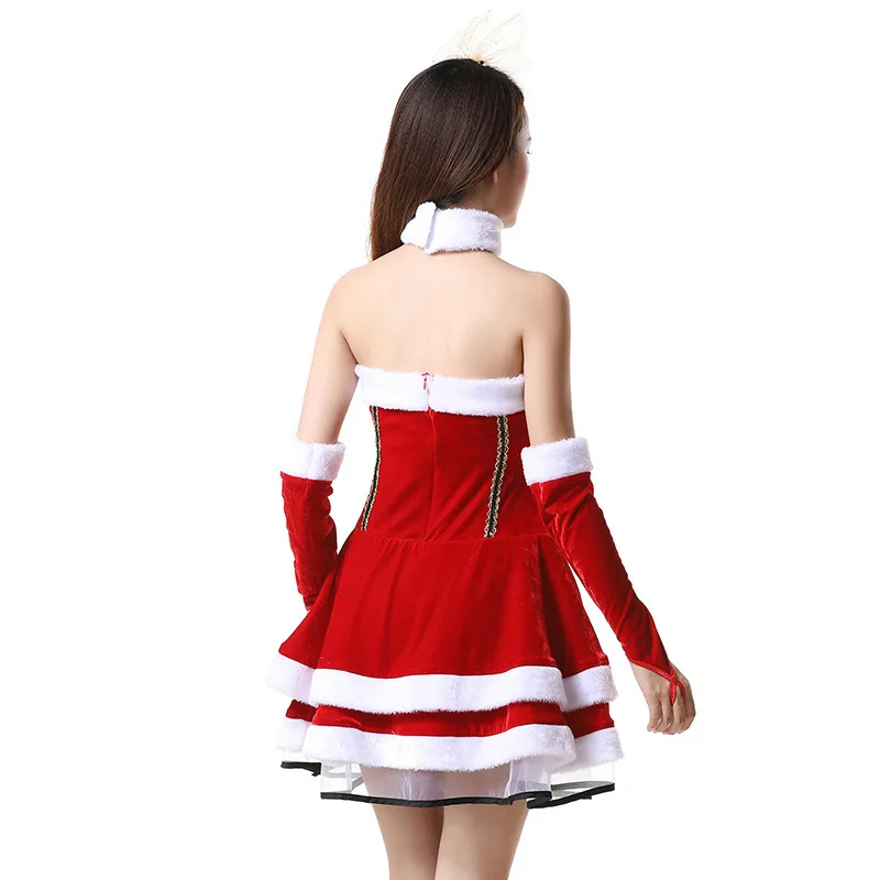 Женский Рождественский костюм красное нарядное платье Бархатное Хэллоуин Санта-Клаус Косплей праздничная одежда вечерние шоу платье Рождественский наряд