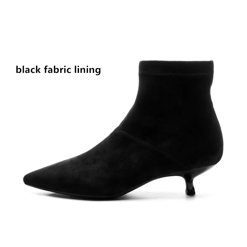 black fabric2 Женские ботинки однотонные кожаные полусапожки на шнуровке г. Зимние ботинки на резиновой подошве с острым носком на высоком каблуке Женская обувь, Новинка - Цвет: black fabric2