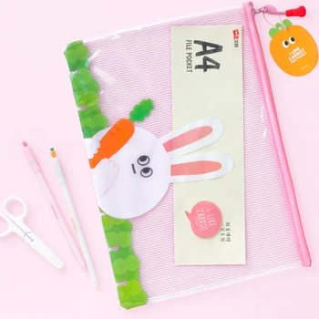

Mohamm 1Pc Cute Pink Rabbit Carrot Stationery Bag Portable Grid File Pocket Stationery School Supplies