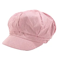 Autumn winter men women fashion personality wild dome sweet lovely casual holiday solid color corduroy newsboy hat warmly - Color: Pink