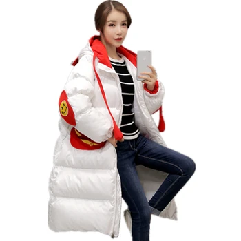 

Coat Women Cotton Winter Warm Zipper Hooded Jacket Fashion Lovely Pattern Embroidered Coat Cute Long Thick Parka Plus size YFY31