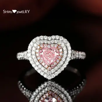 

Shipei 100% 925 Sterling Silver Heart Gemstone Ring Fine Jewelry Created Moissanite Diamond Wedding Engagement Ring Anniversary