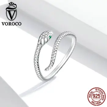

VOROCO 925 sterling silver Snake geometric opening adjustable ring fashion dynamic sweet exquisite jewelry ED880
