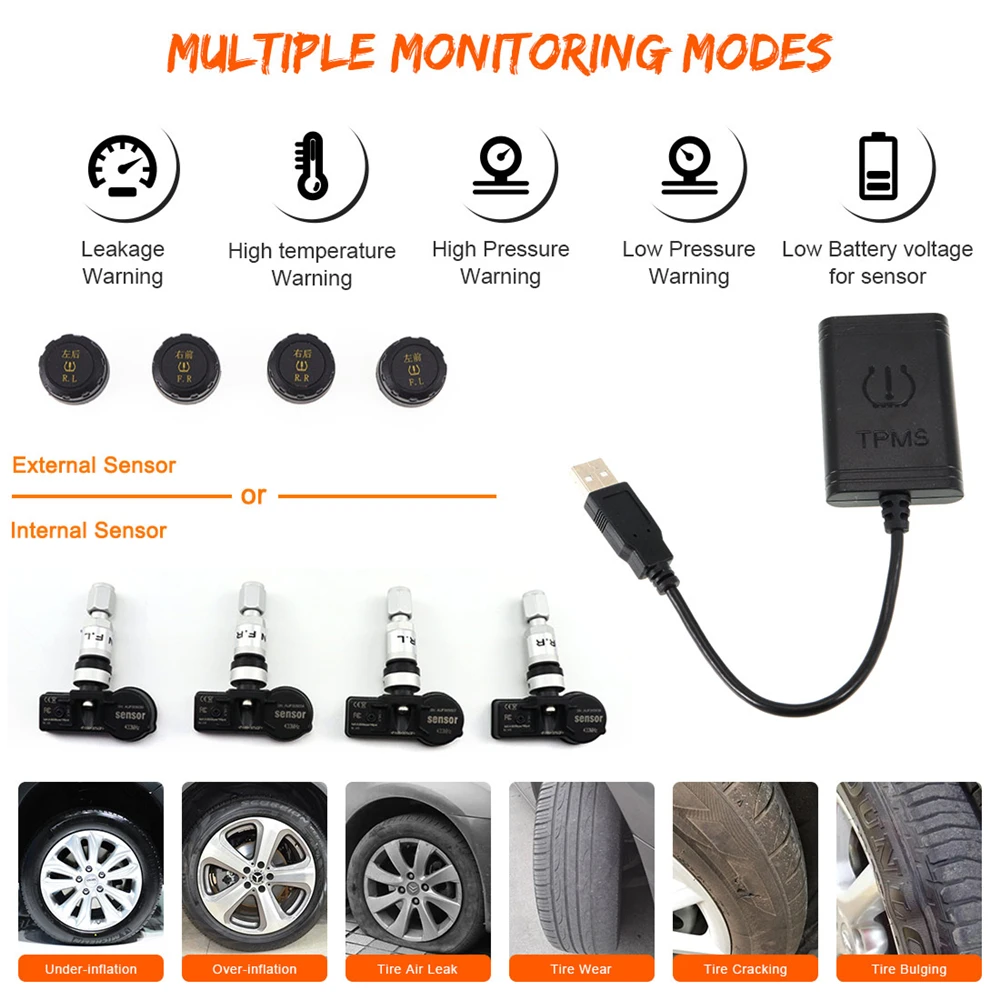 Система контроля давления в шинах TPMS беспроводная система с 4 внешними датчиками
