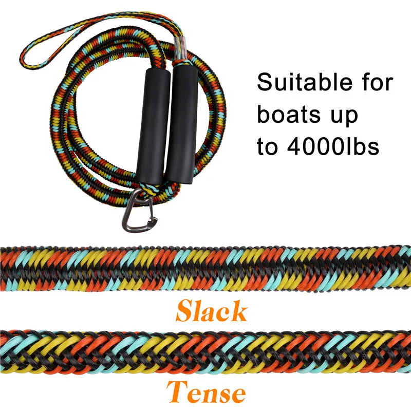 Top Bungee Dock Line Stretchable for Kayak, Jet Ski, Marine with Foam Float Stainless steel clip for boat dock rope 4ft 5ft 6ft