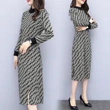 Осенняя одежда для фотосессии, стиль, женское платье, элегантное, с принтом, платье для похудения, вырез лодочкой, средней длины, базовая юбка