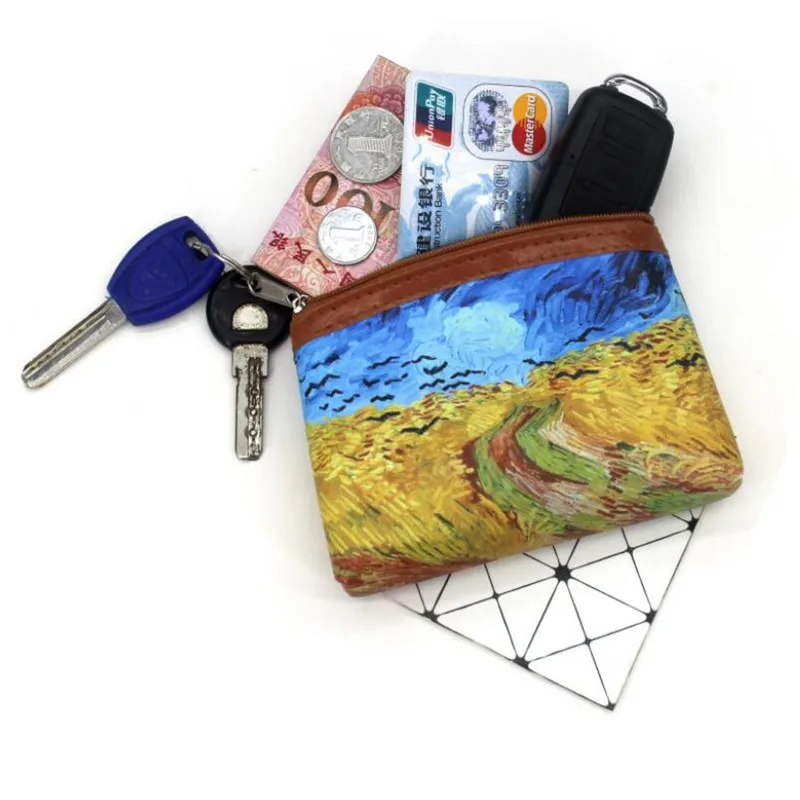 Mini Vintage Oil Painting Coin Purse 1pc for Women Girls Fashion Printed PU Wallet Lipstick Portable Money Purse Pocket Bag