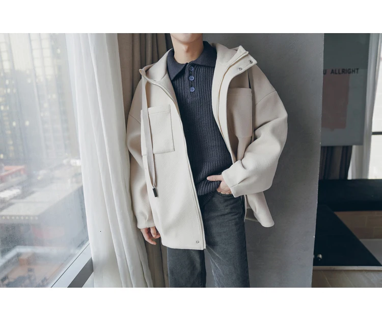EWQ / New Fashion Autumn Drawstring Hooded Collar Loose Casual Jacket Men High Street Korean Tide Chaqueta Hombre 9A230