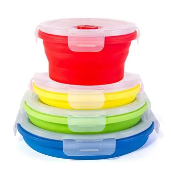 

Thin Bins Collapsible Containers-Set of 4 Silicone Food Storage Containers - BPA Free, Microwave, Dishwasher and Freezer Safe -