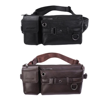 

2x YIANG Men Genuine Leather Casual Shoulder Bag Outdoor Sports Running Chest Bag Mobile Phone Bag Travel Belt Pouch Fanny Pack
