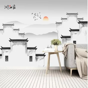 

milofi custom large wallpaper mural Chinese style ink landscape Jiangnan Huipai architectural background wallpaper mural
