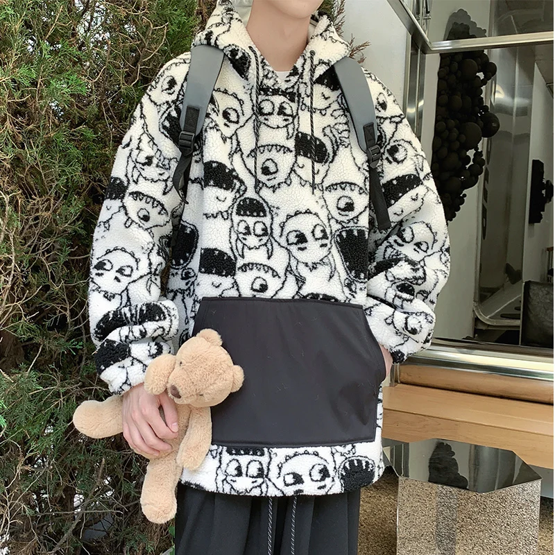 Осенне-зимняя флисовая парка куртка Корейская новинка Harajuku Lazy BF Style пальто милые
