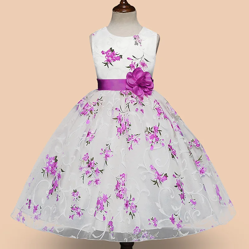 Flower Girl Dress 3-8 Years Baby Princess Dresses for Kids Girls Wedding Teens Party Vestidos Infantis Kid Girls Floral Clothes - Цвет: Фиолетовый