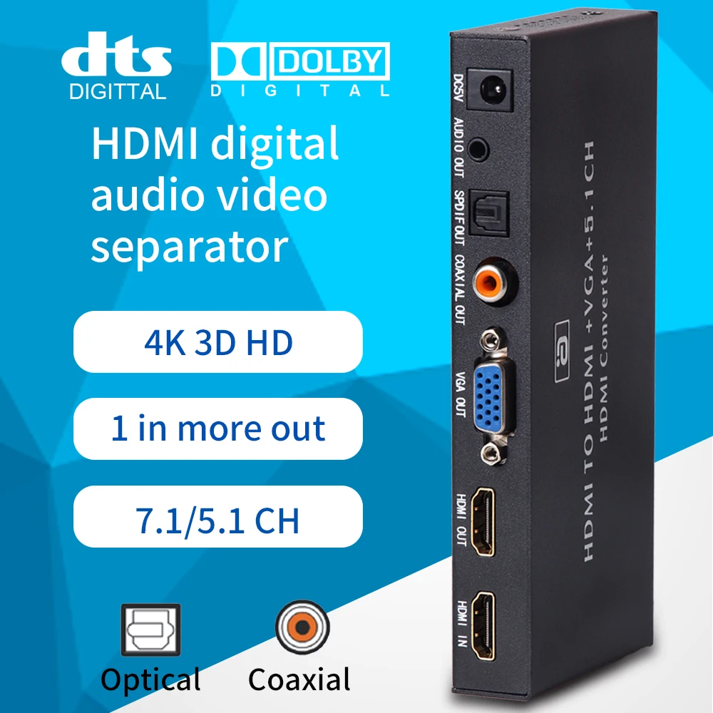 

HDMI Audio Extractor HDMI to VGA Converter 5.1CH Dolby AC3 DTS With Optical SPIDF Coaxial 3.5mm Jack vga MHL Adapter HD320