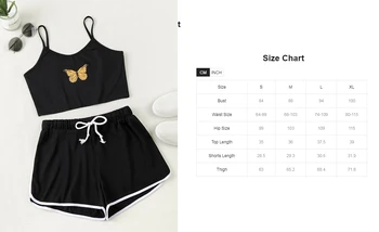 

Women´s Cami Top Shorts Suit Butterfly Printed Pullover Top Drawstring Waist Shorts 2pcs Set