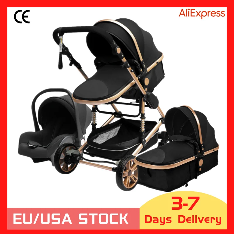 Luxe Kinderwagen 3 In 1 Draagbare Reizen Kinderwagen Vouwen Kinderwagen  Hoge Landschap Aluminium Frame Pasgeboren Baby Kinderwagen|Four Wheels  Stroller| - AliExpress