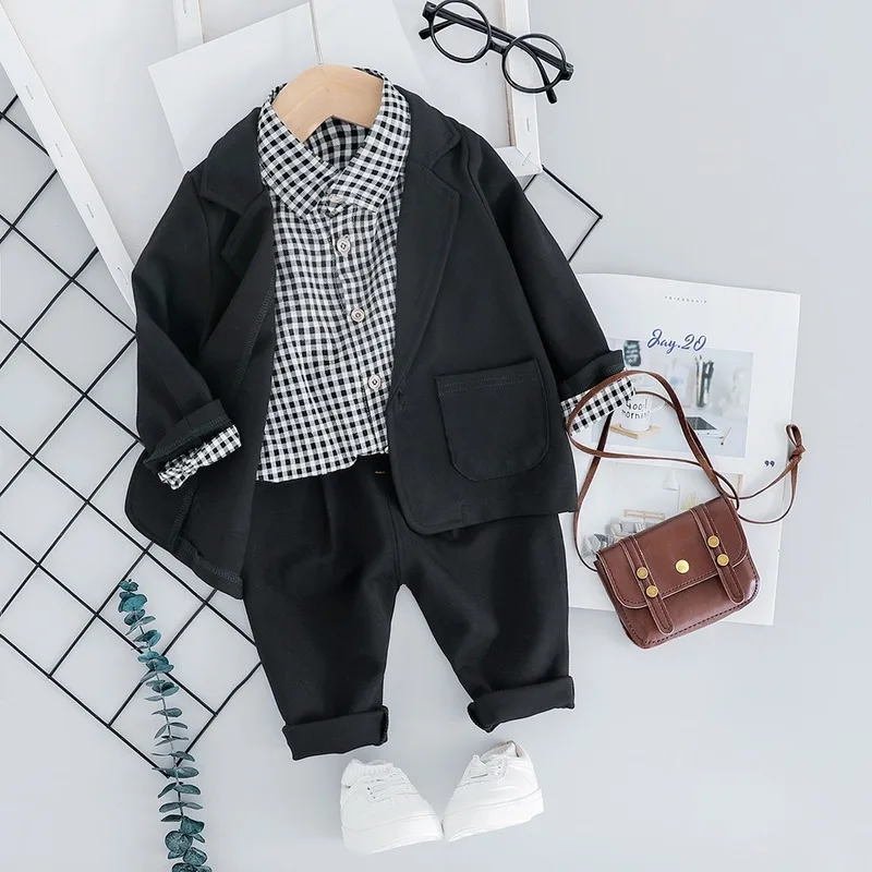 

2019 Autumn Children's Casual Set Three-piece British Style Handsome High Quality Fabric Suit Canonicals Set
