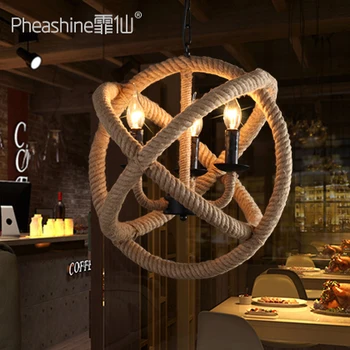 

American country restaurant bar art lighting Nordic minimalist bar coffee shop art hemp rope chandelier lamps