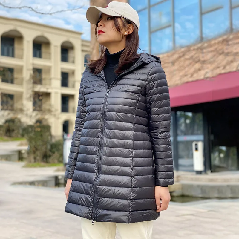 Ladies large size slim light down jacket middle - length middle-aged mother autumn and winter wear hooded fashion coat tide