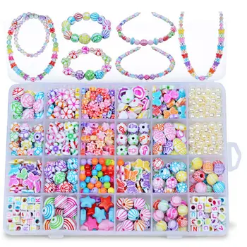 

Fun DIY girl gift Bracelet Kid Bead Kits Set Findings Jewelry Making Girls Mix Color Spacer Acrylic Beads Toys For Children