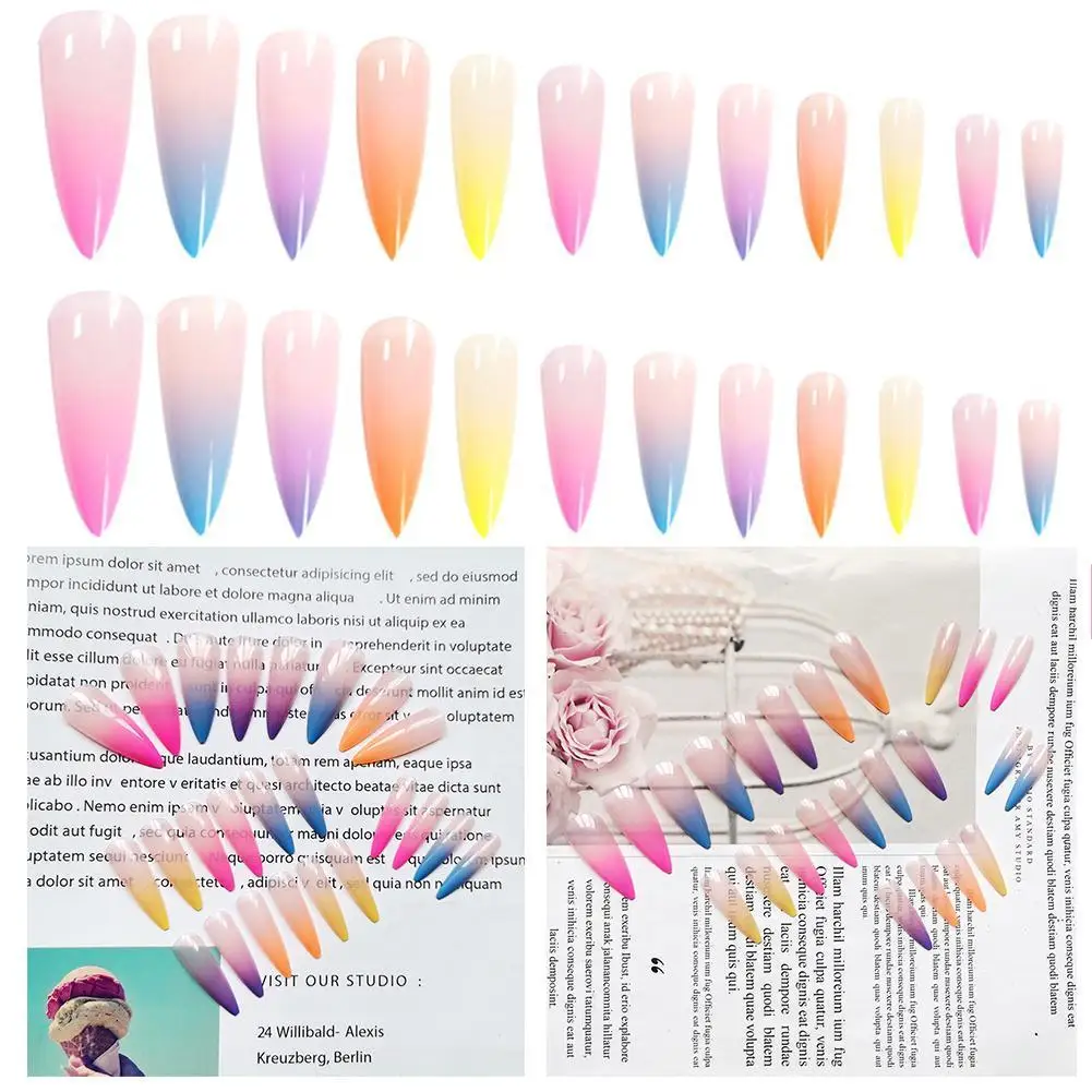 

20pcs/set Gradient Color Ballerina Nail Art Tips False Shape Cover Full Nails Fake Art Coffin Manicure Flat Nail Tips Tips L8L7