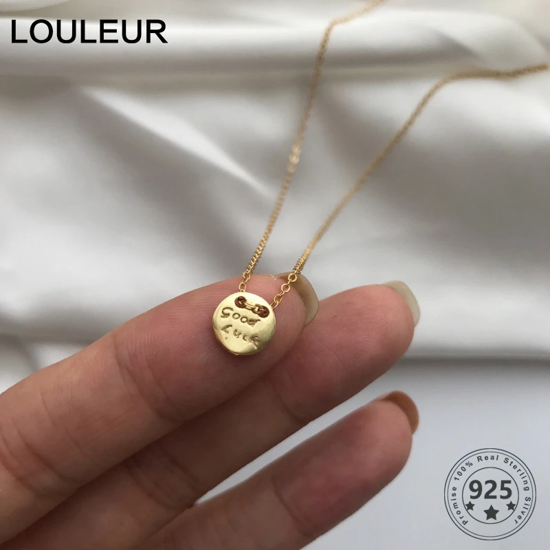 Louleur 925 пробы Серебряное ожерелье с надписью «Good Luck»,, Золотое маленькое круглое ожерелье для женщин, хорошее ювелирное изделие, подарки на день рождения