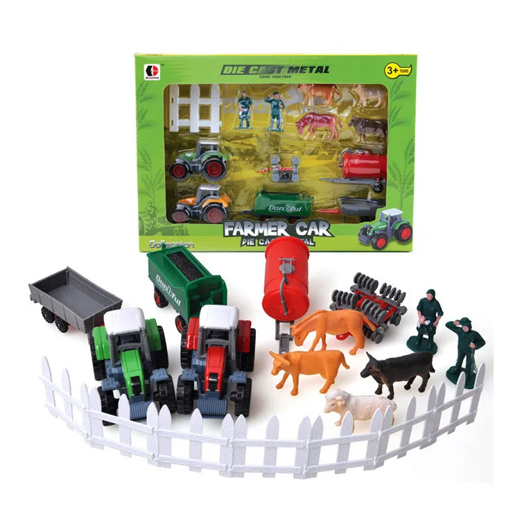 

Dong bao Red-Children Sliding Metal Car Farmer Trailer Farm Scene Model Gift Box Toy