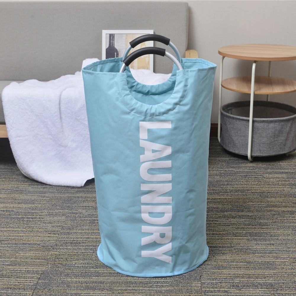 Laundry Bag Foldable Laundry Hamper Durable Oxford Fabric Laundry Basket Clothes Sorter Portable Storage Bag with Alloy Handle
