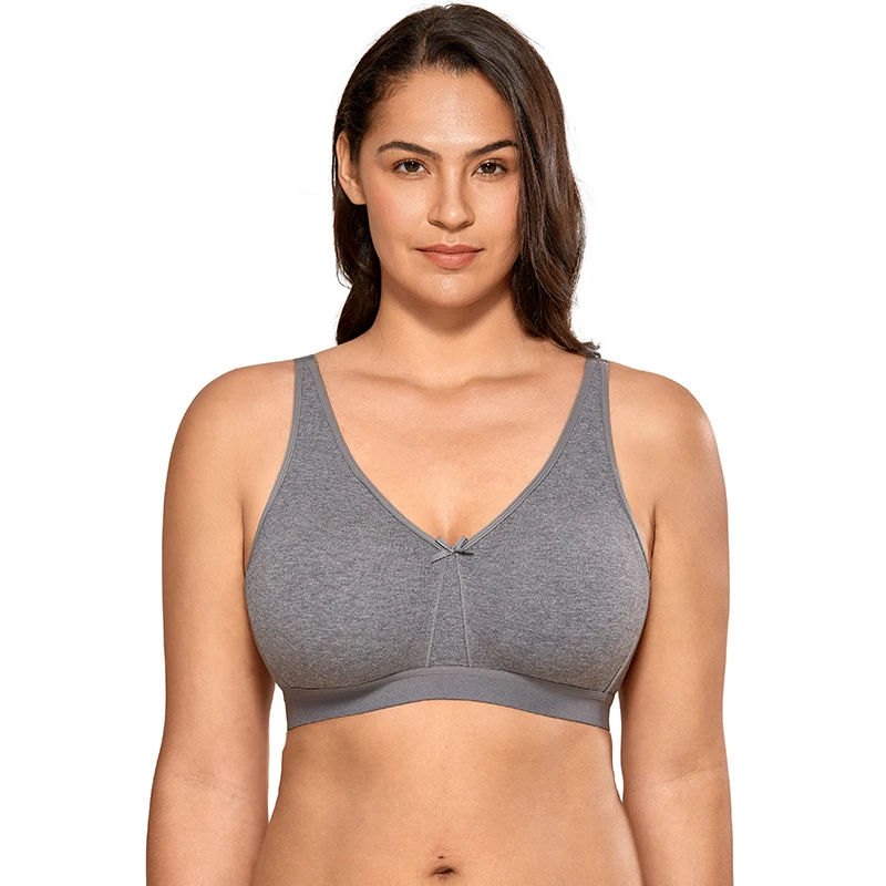 DELIMIRA Women's Plus Size Cotton Bra Seamless No Padding Full Coverage Wirefree Bras For Women - Цвет: Charcoal Heather02