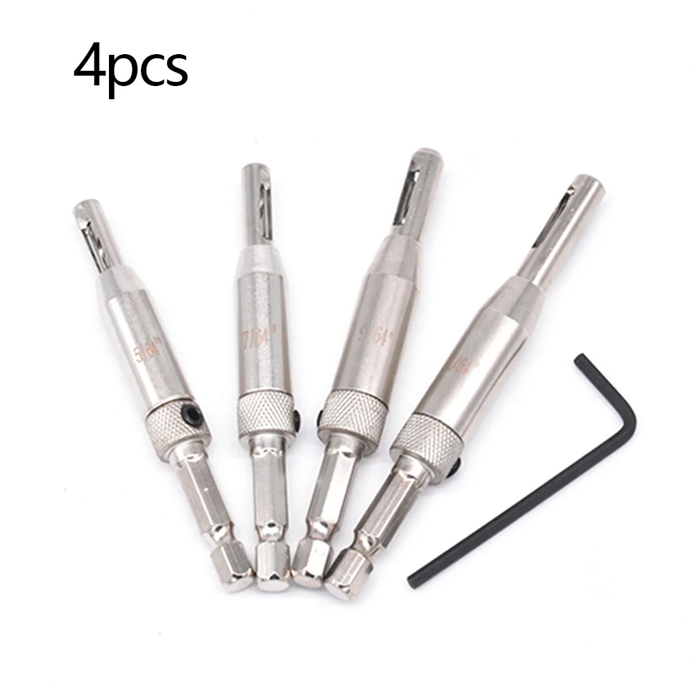 

4Pcs/Set Center Drill Bit Doors Self Centering Hinge Tapper Core Drill Bit Set Hole Puncher Woodworking Tools 1/4'' inch