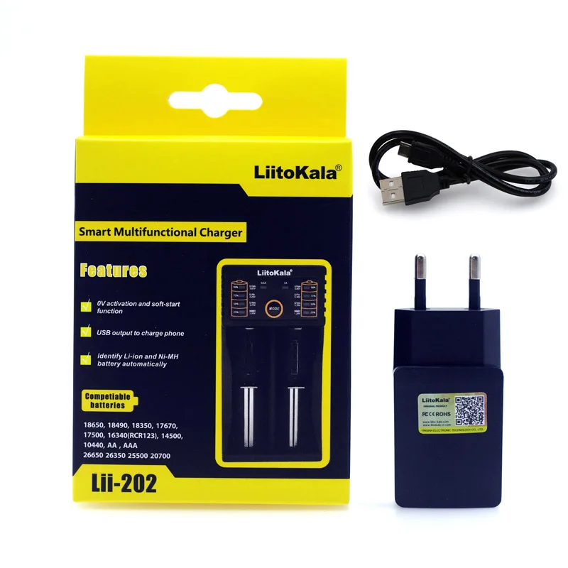 

Liitokala Lii-202 Battery Charger, Charging 18650 1.2V 3.7V 3.2V AA 26650 26500 18350 16340 NiMH Lithium Battery + 5V 1A