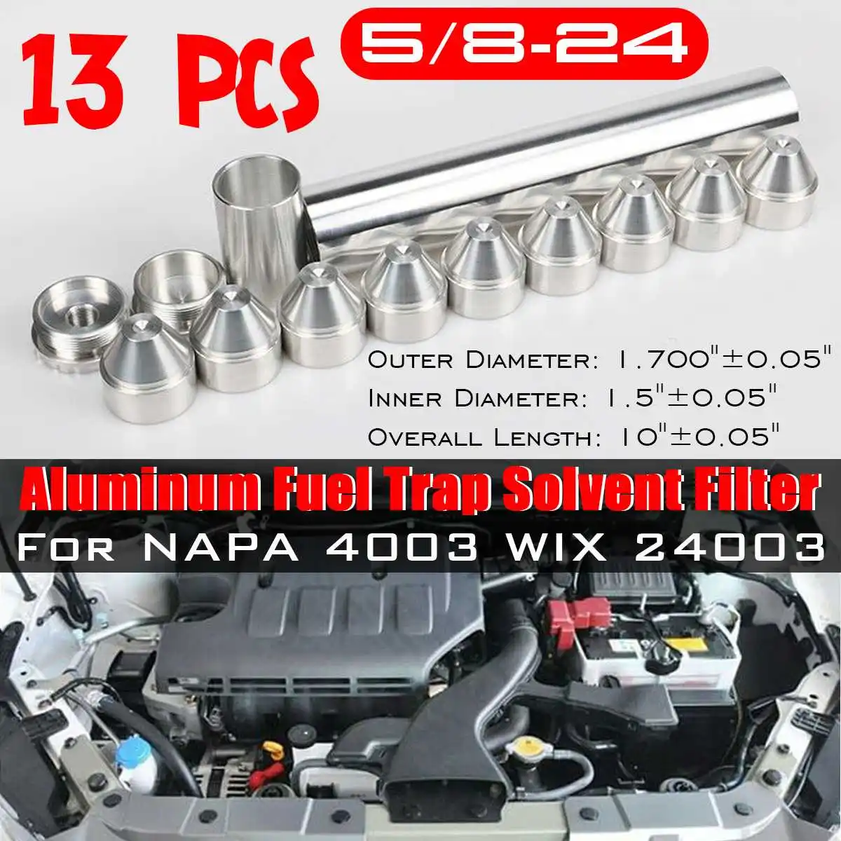 

NEW 13PCS/Set Aluminum 5/8-24 Car Fuel Filter 1X10" Car Solvent Trap For NAPA 4003 WIX 24003 Fuel Trap Solvent Filters