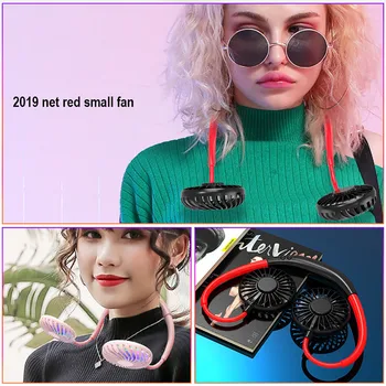 

Mini Fan 2020 Top USB LED Light Rechargeable Neckband Fan Lazy Neck Hanging Style Dual Cooling Fan Mini Ventilador ventilateur