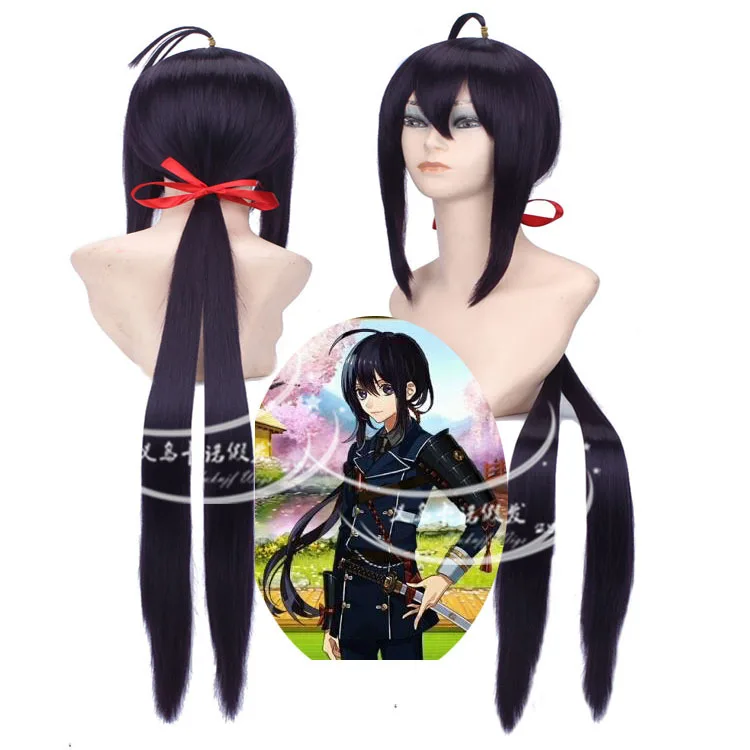 New hat wigs Anime Touken Ranbu Online Ink Purple High-Temperature Fiber Namazuo Toushirou cosplay wig |