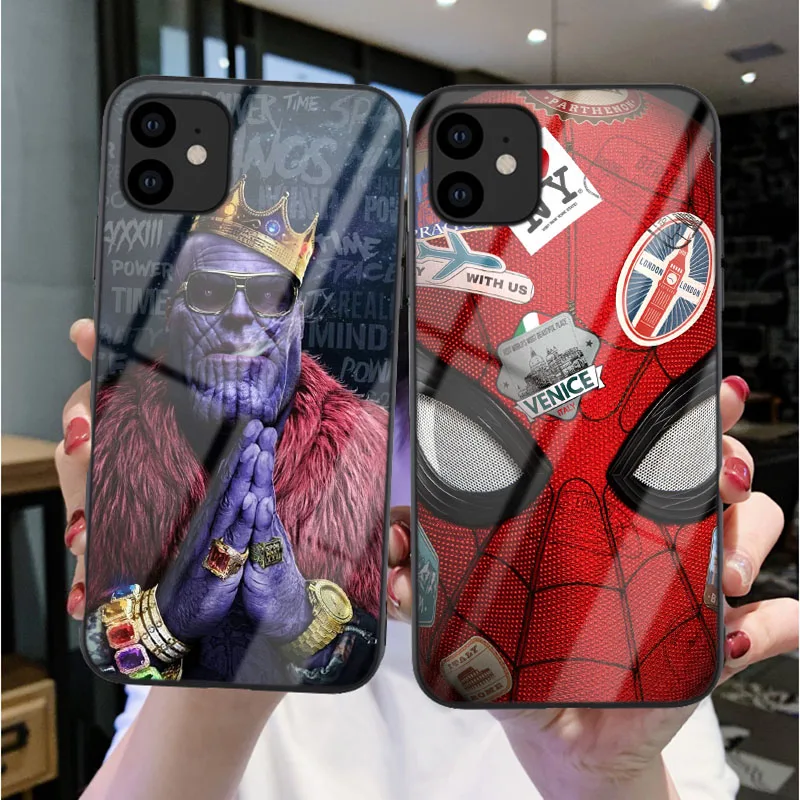 

Marvel Comics Venom spider-man Tempered Glass Case for iPhone 11 Pro Max 6 6S 7 8 Plus X XS Max XR Deadpool Cover For iPhone 11