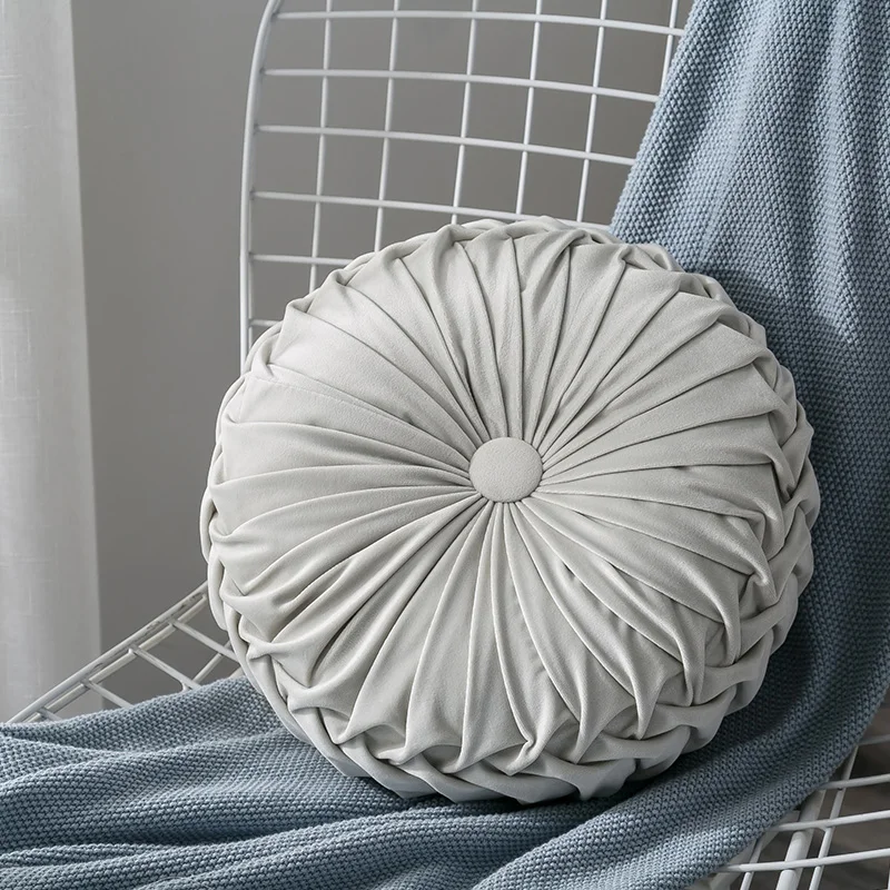 Newest-Home-Textile-Velvet-Pleated-Round-Solid-Color-Cushion-Pouf-Throw-Home-Soft-Cushion 6