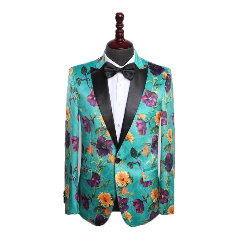 Новинка, модный приталенный Блейзер с цветочным узором, мужской повседневный костюм, куртка для сцены, одежда для певицы, Vestidos de Fiesta de Noche, блейзер Hombre