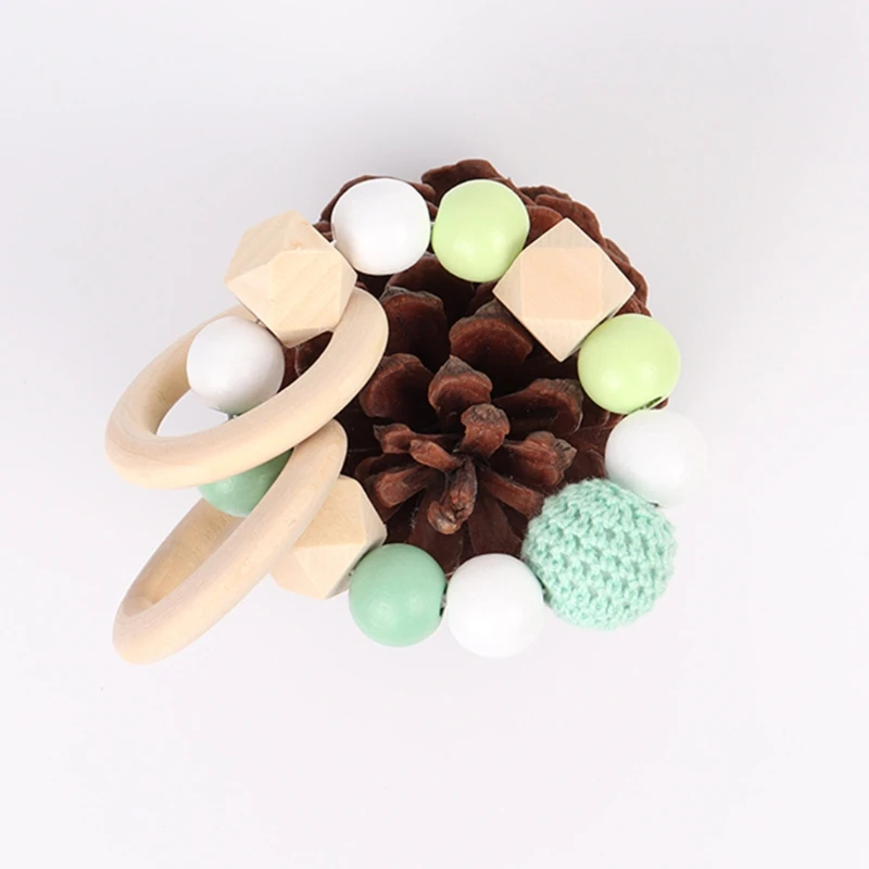 

3 Pcs/Set Baby Pram Pendant Rattle Pacifier Chain Clip Bracelet Wooden Teether T5EC
