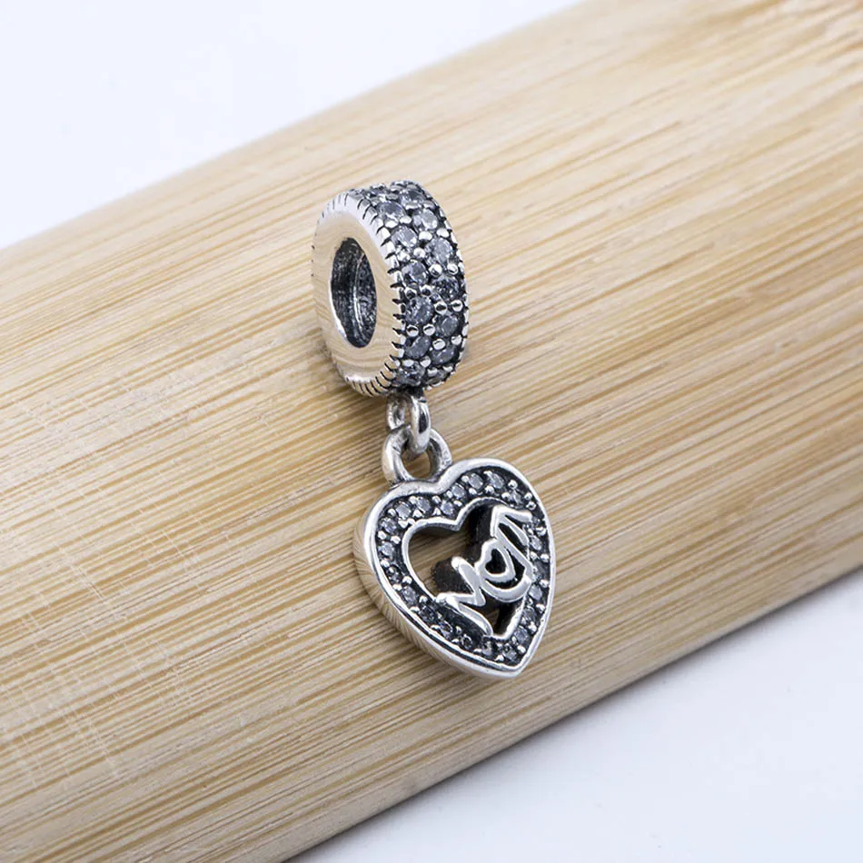 Authentic 925 Sterling Silver Bead Centre Of My Heart Mom Dangle Charm fit Lady Bracelet Bangle DIY Jewelry