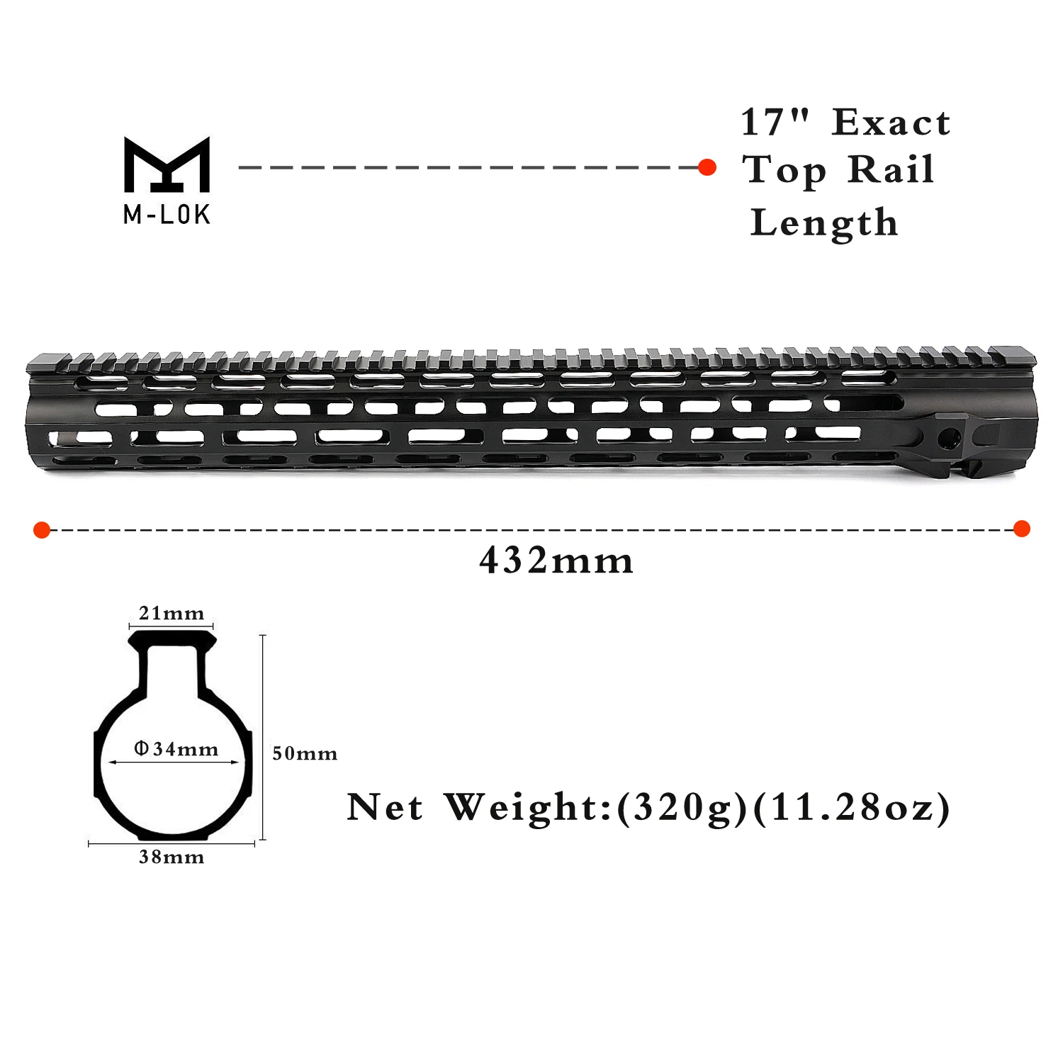 1" m-lok handguard Slip fit замок дизайн mlok handguard m4 m16 AR15 handguard - Color: HG68P17M-BK