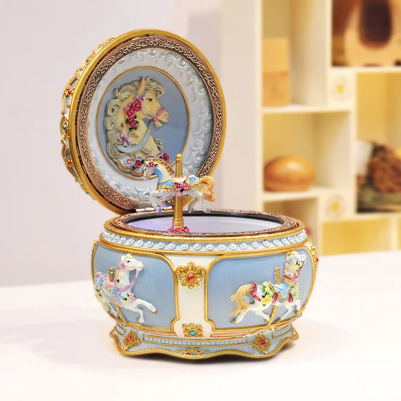 

Shining Merry-go-round Music Box Sky City Creative Birthday Gift Resin Valentine's Day Gift