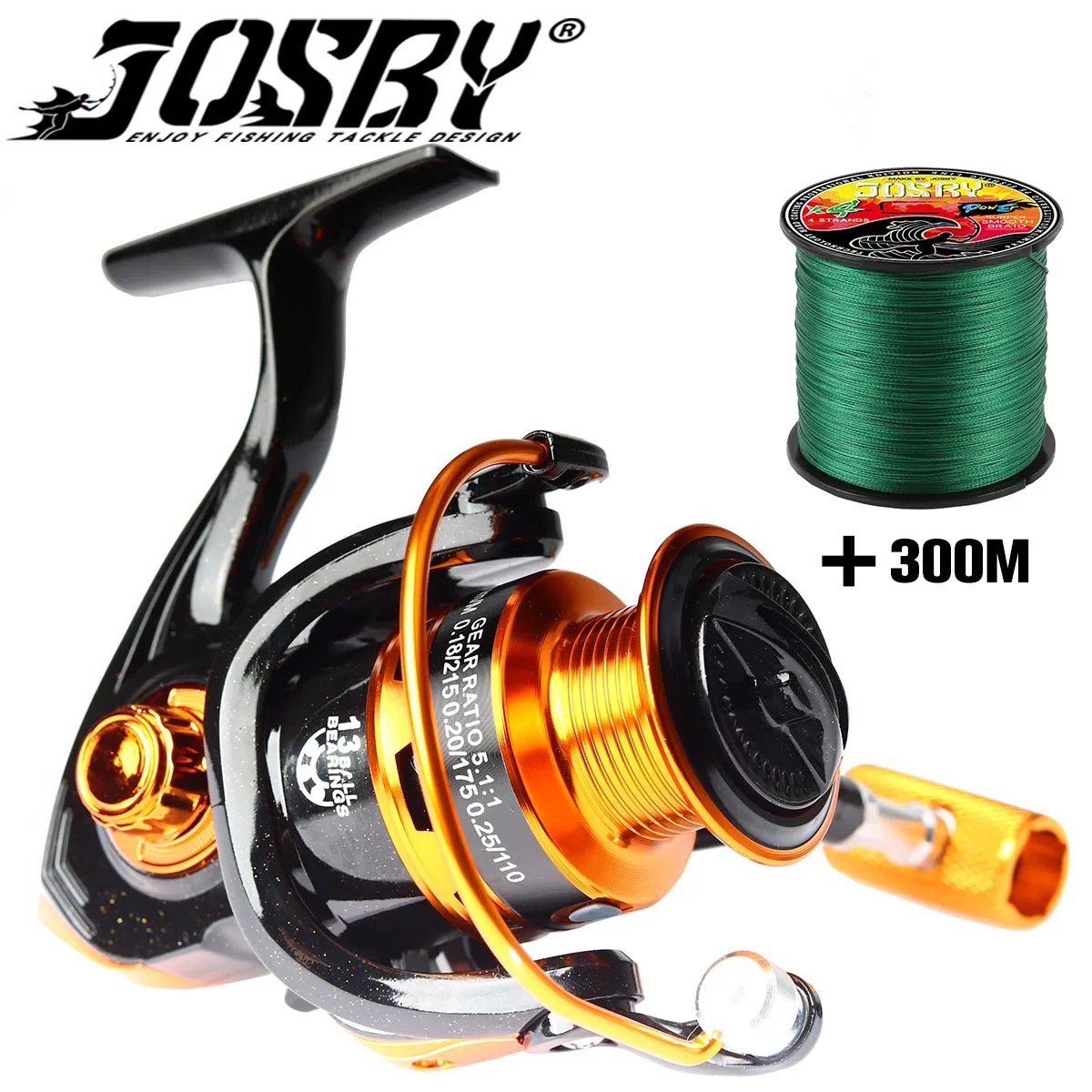 

JOSBY Pesca Pe Braided Fishing Line 300M And Spinning Reel Metal Spool 5.2:1 13BB Ball Bearings Carp VX 2000-7000 Tackle