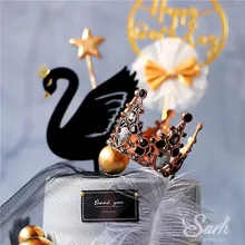 Noble Diamond Black Crown Swan Cake Topper for Happy Birthday Wedding Party Bride Decoration Baby Baking Suplies Sweet Gifts