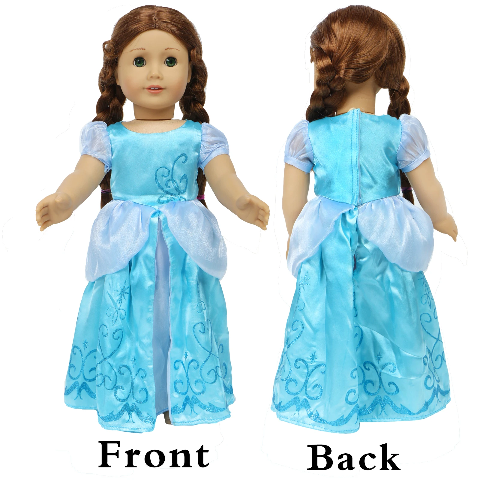 Платье для куклы 43-45 см, голубое платье для куклы, копия принцессы Золушки для американской девочки, праздничная одежда для куклы, одежда аксессуары для детей
