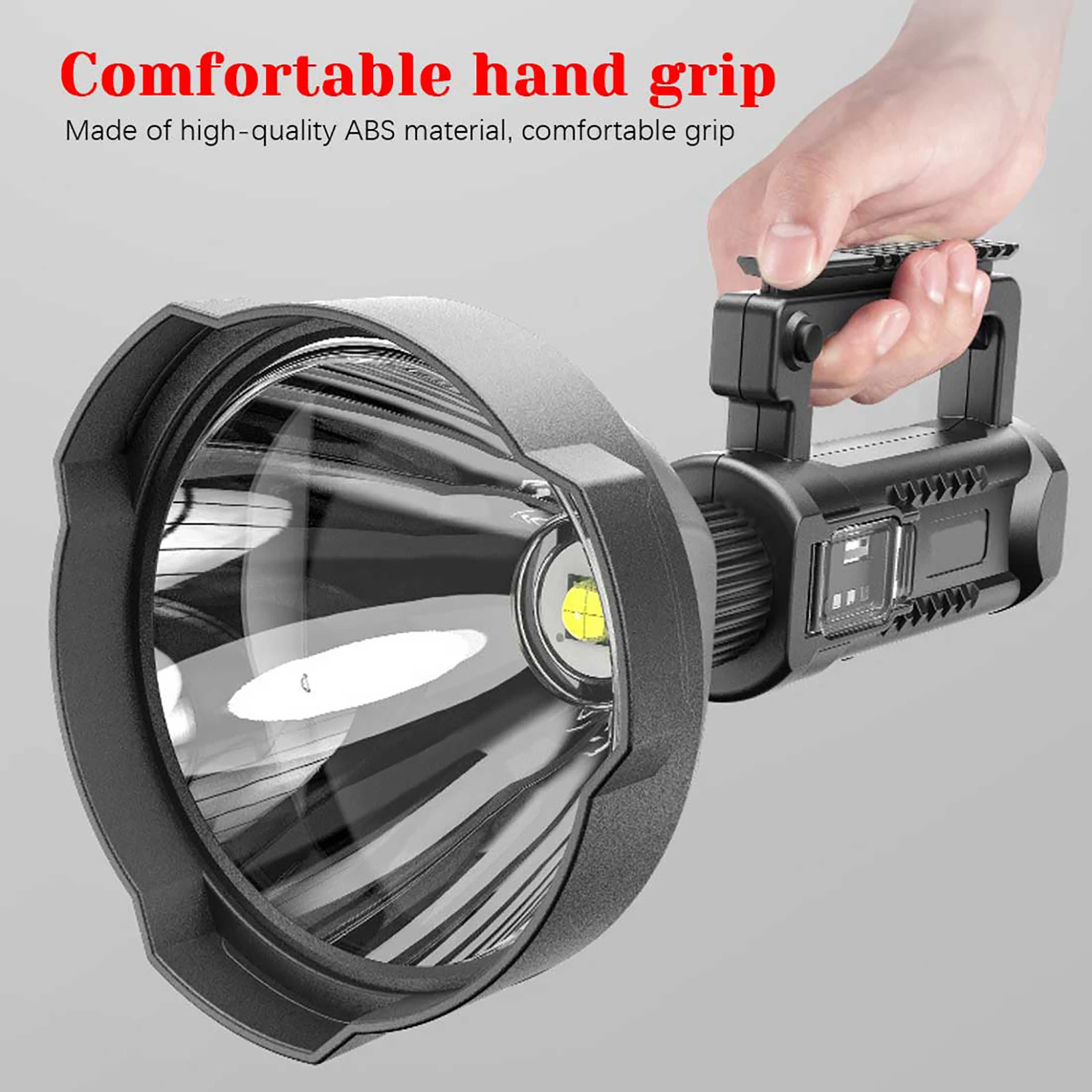 XHP50 Portable Spotlights 4 Modes Powerful LED Flashlight with Mountable Bracket Waterproof Rechargeable Searchlight 8000 MAH