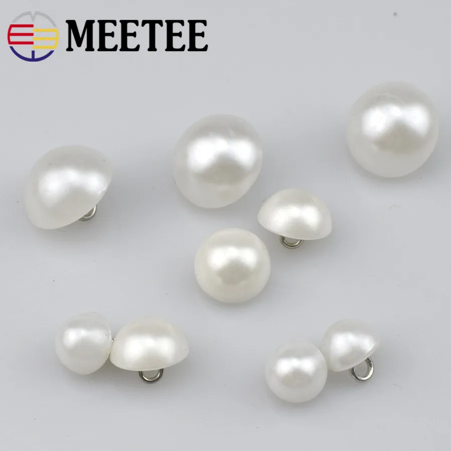 Meetee White Round Pearl Plastic Buttons, Shank Buckles, Clothing Decor, Sewing Accessories, Scrapbooking, 9mm, 11mm, 15mm, 18mm 2
