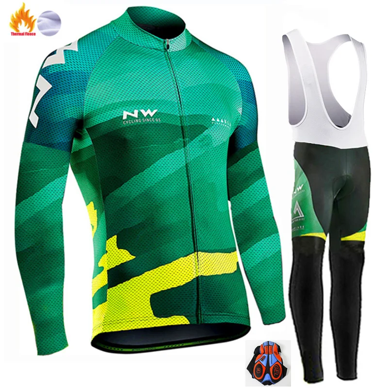 Men Winter Thermal Cycling Clothing New NW Long Sleeve Cycling Jersey Set Ropa Ciclismo MTB Bike Maillot Bicycle Wear - Цвет: Winter Cycling Suit